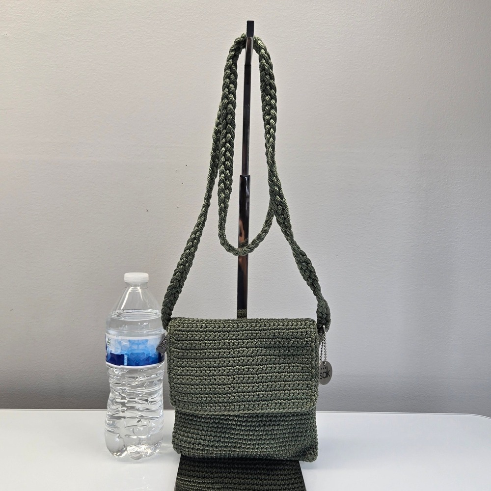 The Sak Crochet Crossbody Phone Bag Small Sage Green Travel Resort Boho Cottage